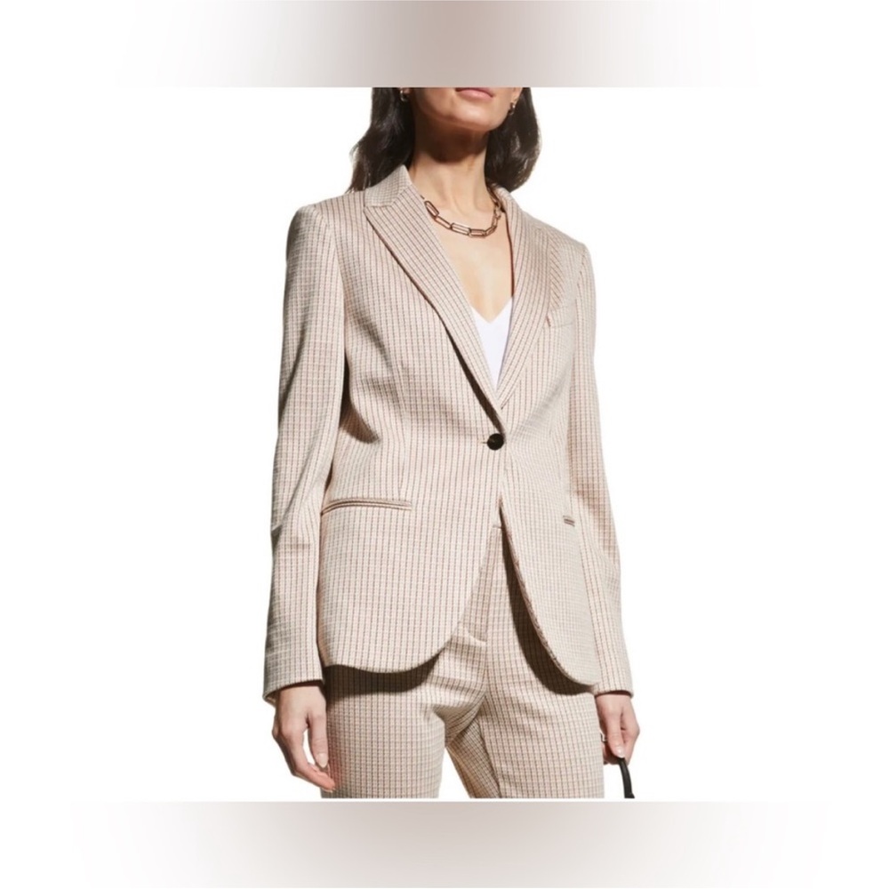 Theory Women's Beige Checked Staple Stratton Knit Blazer Coat Jacket Size 2 XS